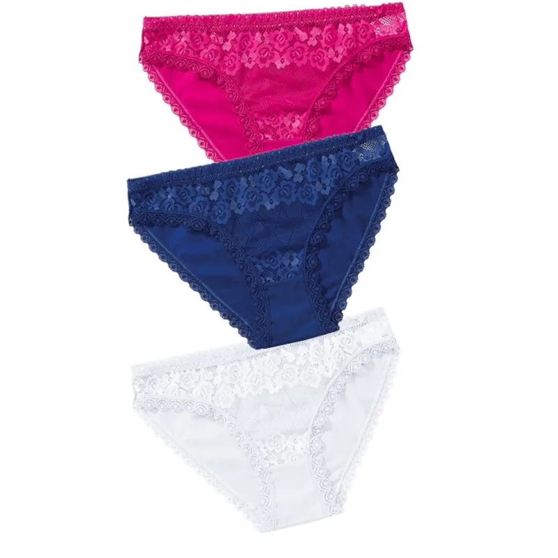 3PCS Lace Panties Women's Cotton Underwear Seamless Cute Girls Briefs Lingerie Solid Fashion Female Sexy Panties Plus Size XXL