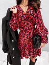 Floral-Print  Long Sleeved Falbala Mini Dress
