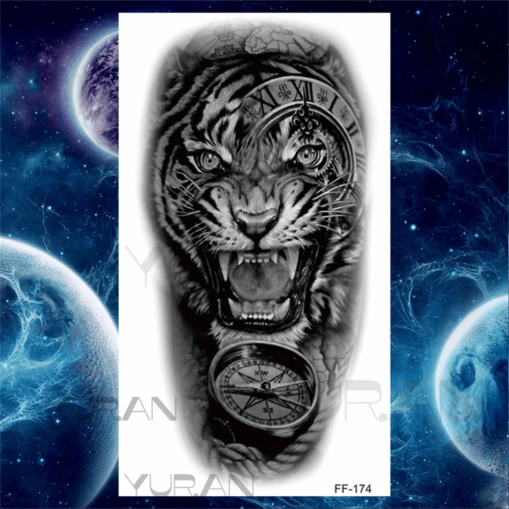 Sdrawing Scary Temporary Tattoos For Men Women Realistic Wolf Forest Lion Tiger Vampire Compass Fake Tattoo Sticker Arm Body Tatoos