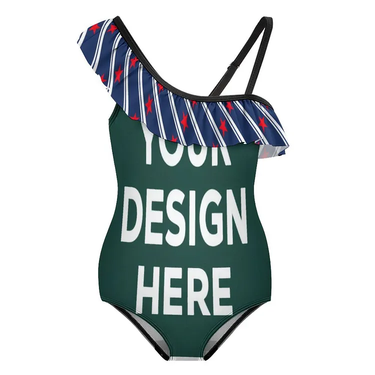Multiple Images Personalized Design Children  Floundered One-piece Swimsuit for Girls Full Print