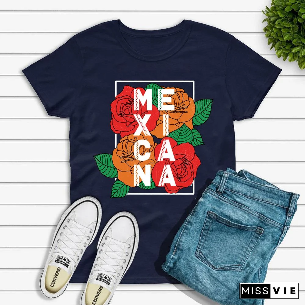 Mexicana T Shirts Mexico T-Shirt Mexican Latina Gift Feminism Tee Rose Flower Shirts Women Aesthetic Graphic Tees Summer Tops