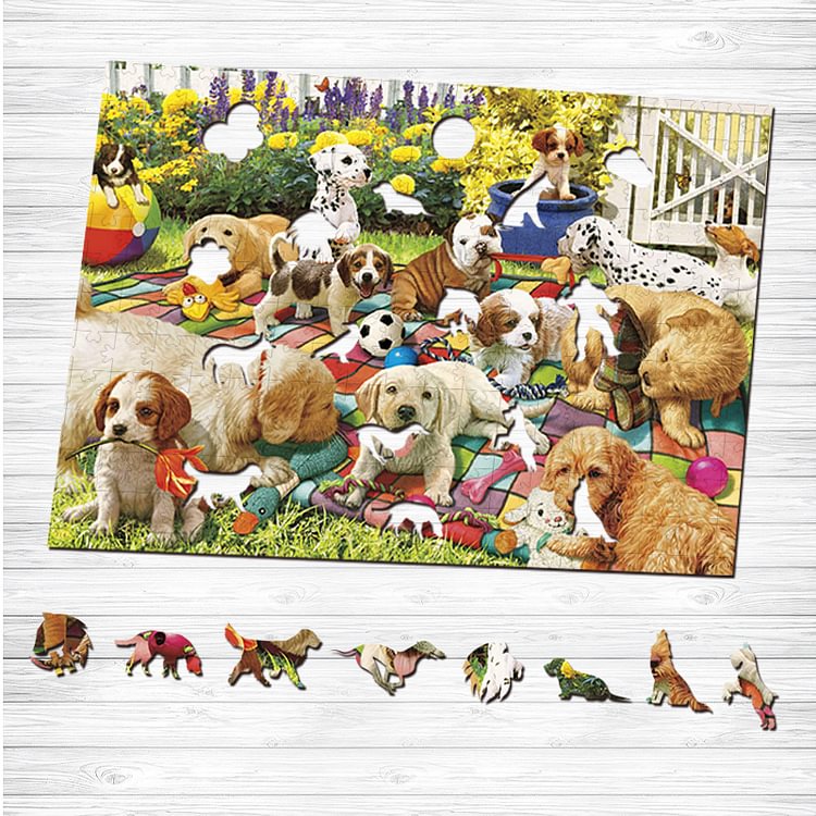 Dog Party Wooden Jigsaw Puzzle