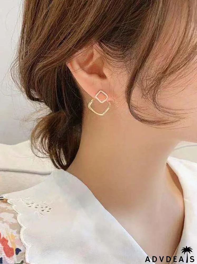 Rhinestone Square Design Stud Earrings