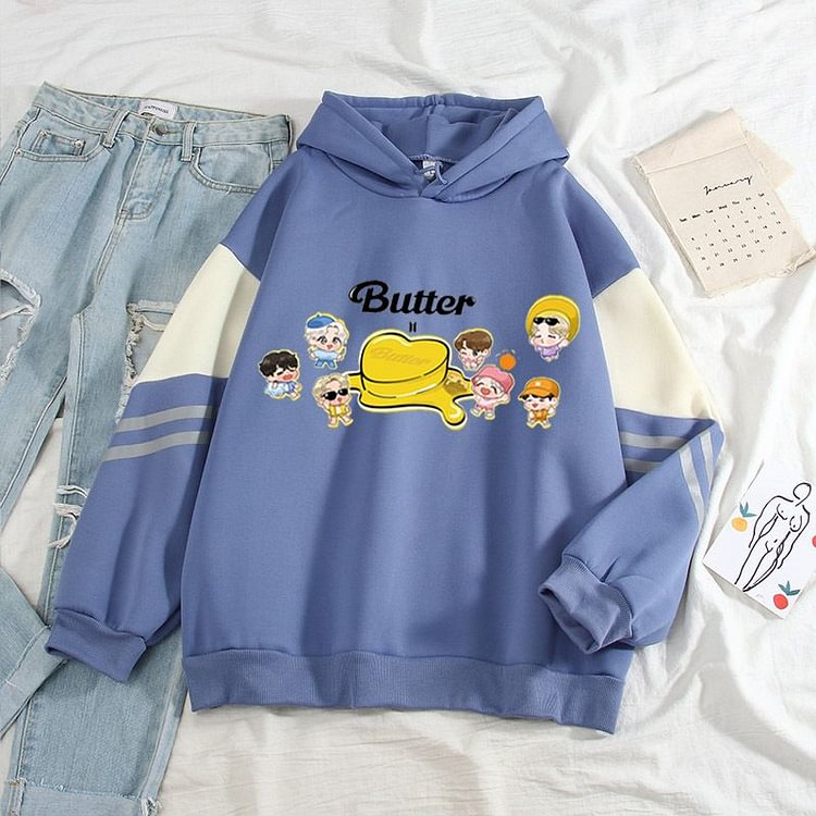 방탄소년단 Butter Cute Loose Color-block Hoodie