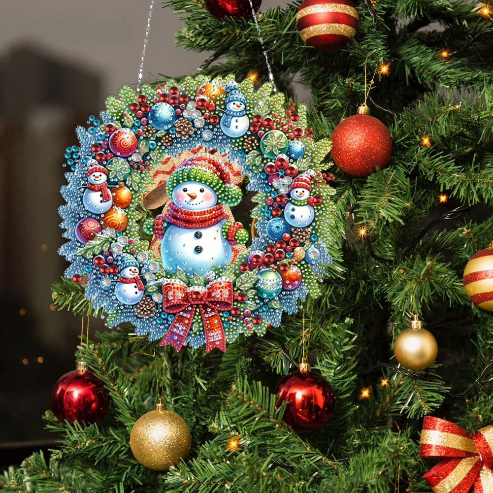 5D DIY Acrylic Special Shape Christmas Snowman Wreath Diamond Painting Ornaments