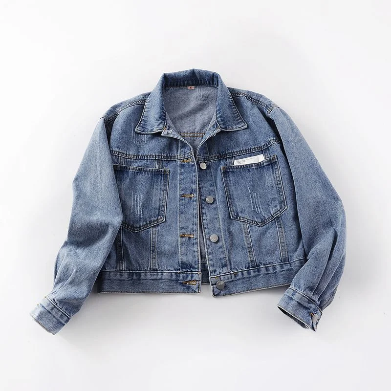 Toloer Toloer Goods Long Sleeve Denim Jacket Female Short Fall 2024 New Joker Cloth Pocket Loose Jacket Jacket-Outfit Ideas
