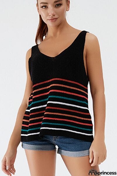 Striped V-Neck Wide Strap Tank