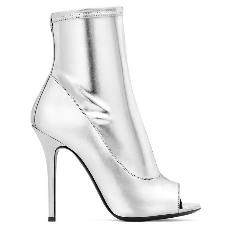 Silver open store toe booties