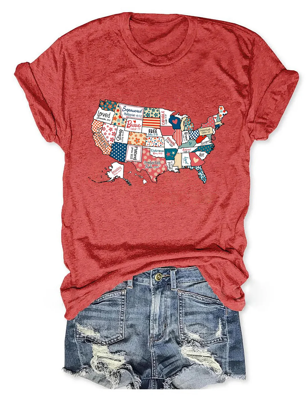 America USA Map Religious 4th Of July T-shirt