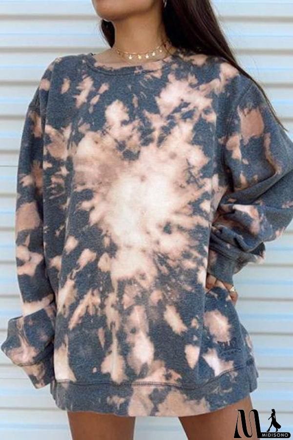 MidiSono - Tie-dye Print Long-sleeved Sweatshirt