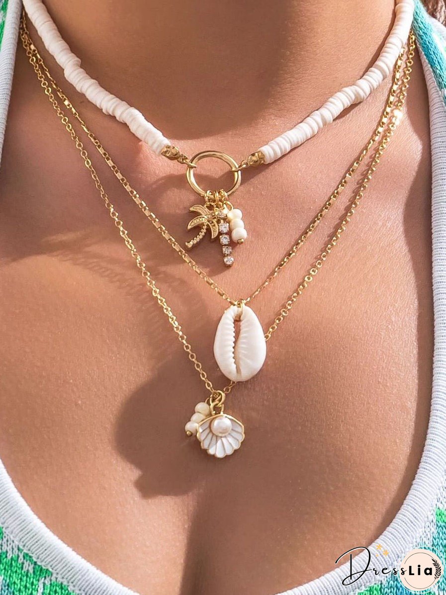 Shell And Sunflower Pendant Multi-layered Necklace
