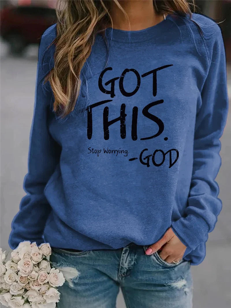 Brownm Print Round Pullover Neck Loose Long Sleeves Sweater