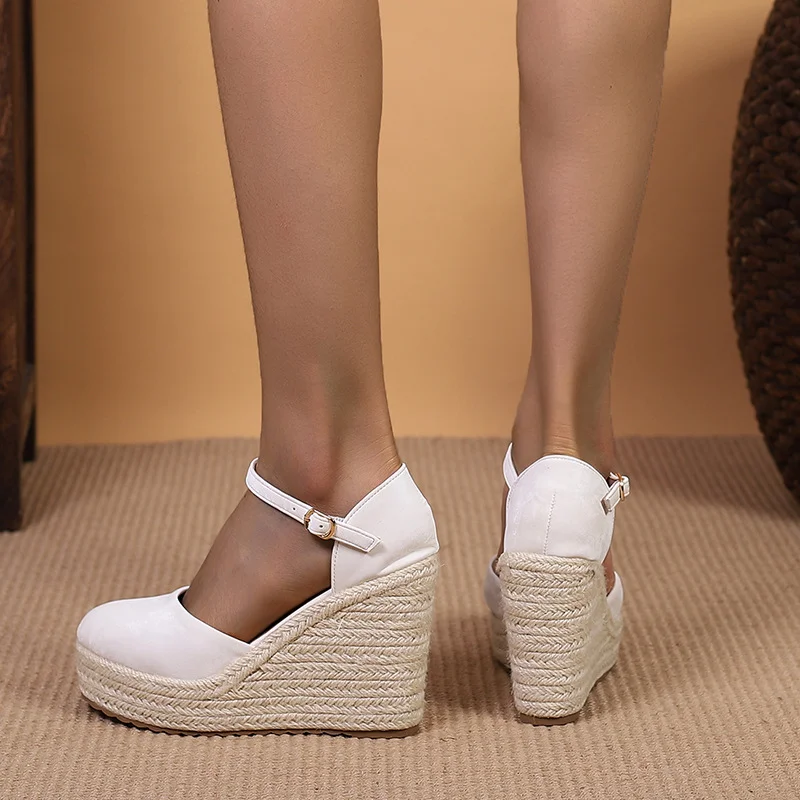 Wongn Wongn And Autumn New Wedge Heel Thick Bottom High Heel Hollow Women's Single Shoes Straw Woven Hemp Rope Bottom