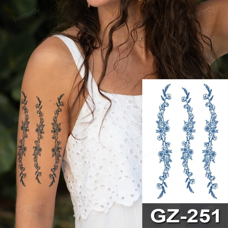 Waterproof Temporary Juice ink Sticker Triangle Star Words Feather Natural Fruit Gel Long lasting Tattoo Art for Men Women Arm