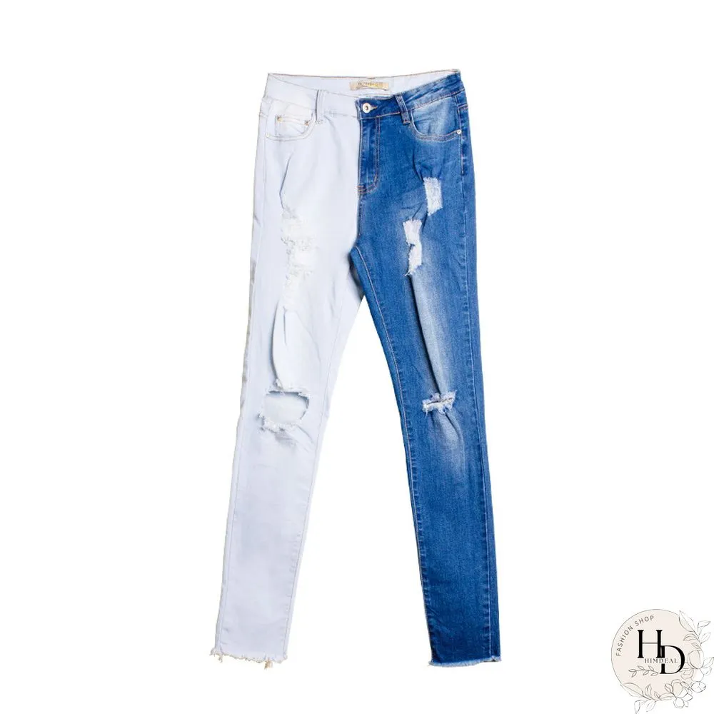 Fashion-Spring And Summer Hot Selling Small Leg Pants Broken Holes Stretch Slim Body