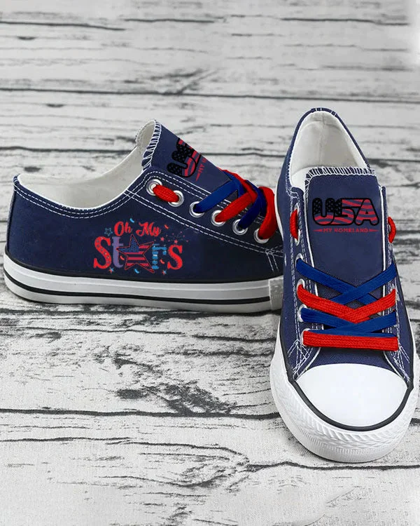 Canvas Shoes Low Top Sneakers Unisex Walking Shoes Printed inUSA, Independence Day, Star, Striped, Blue, Red