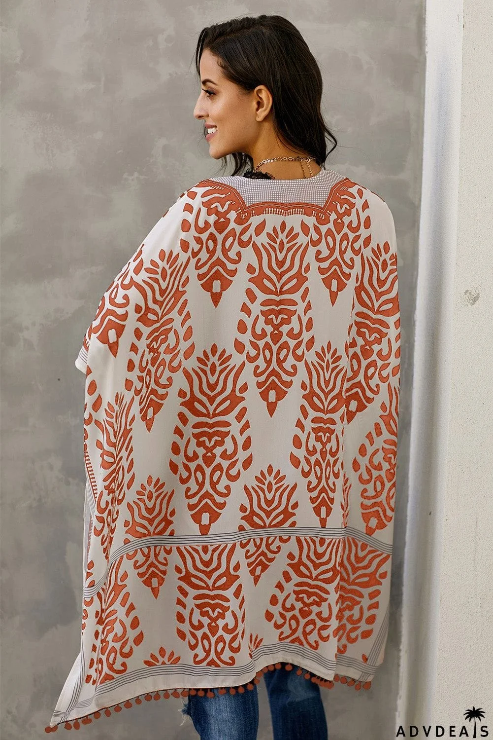 Bohemian Orange Prowess Pom Pom Kimono