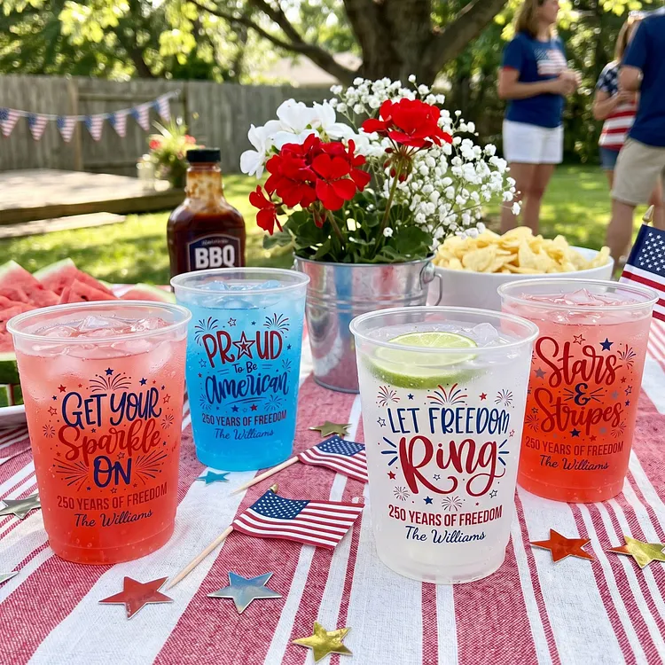 Let Freedom Ring Personalized Frosted Cups &ndash; Custom Family Name Party Cups for 4th of July & 250th Anniversary