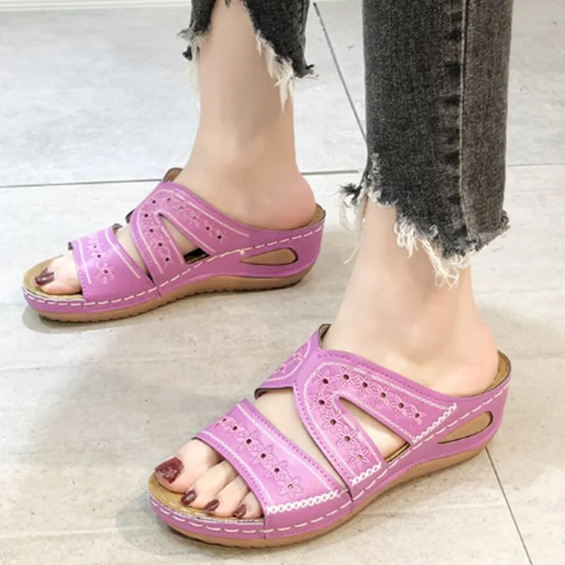 Yyvonne Cool Slippers Women's Slope And Fish Mouth Thick-Sed Large-Size Shoes Multi-Color Optional Embroidery Cool Drag Woman