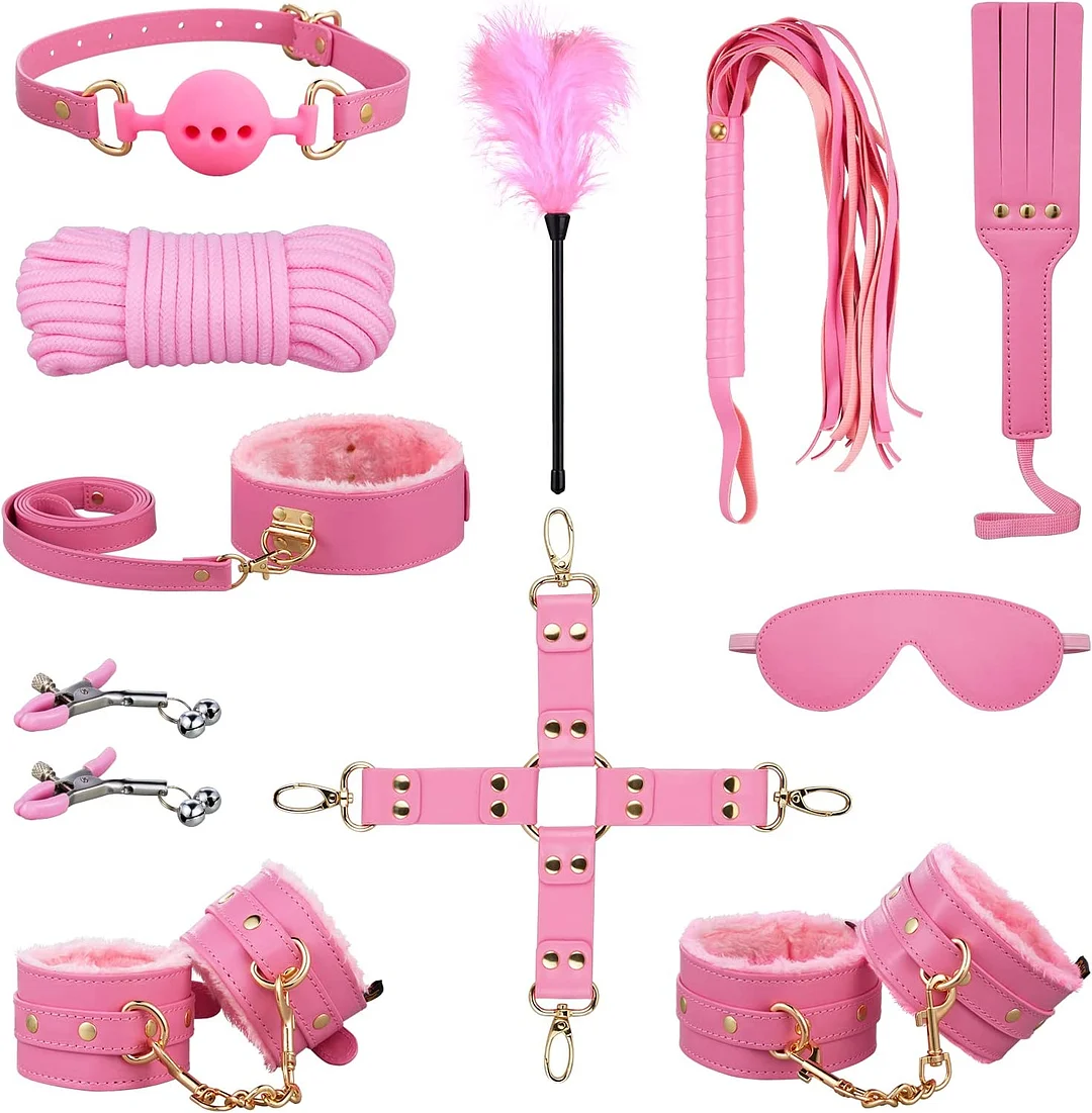 Sex Bondage BDSM Kit Restraints - UTIMI Upgrade 11PCS Sets with Adjustable Handcuffs Collar Ankle Cuff Blindfold Feather Tickler Adult Games Sex Toys for Men Women and Couples Foreplay | Red