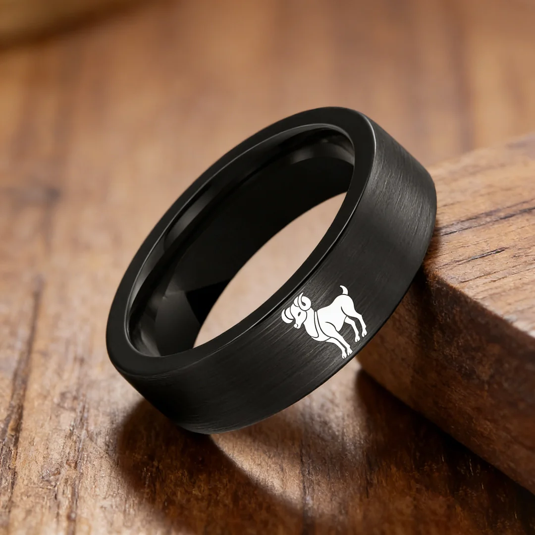 Flat Aries Tungsten Wedding Bands Tungsten Rings Black Comfort fit for Women or Men 4MM 6MM 8MM