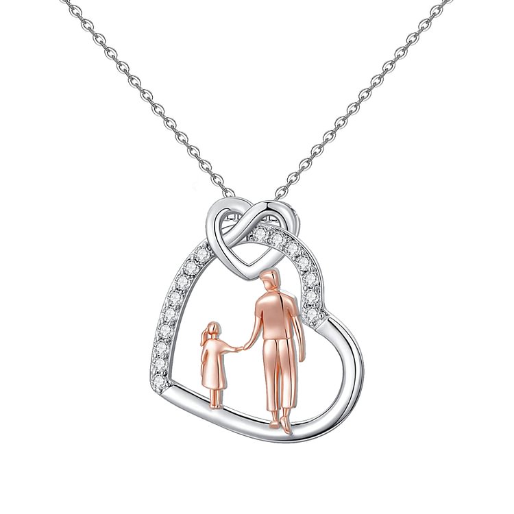 For Daughter - S925 Father and Daughter Forever Linked Together Heart to Heart Necklace