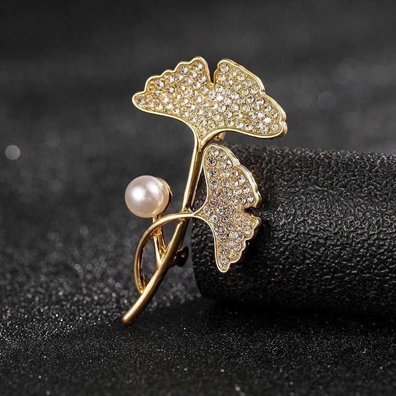 Fashion Pin Flower Alloy Plating Inlay Artificial Gemstones Pearl Women’S Brooches