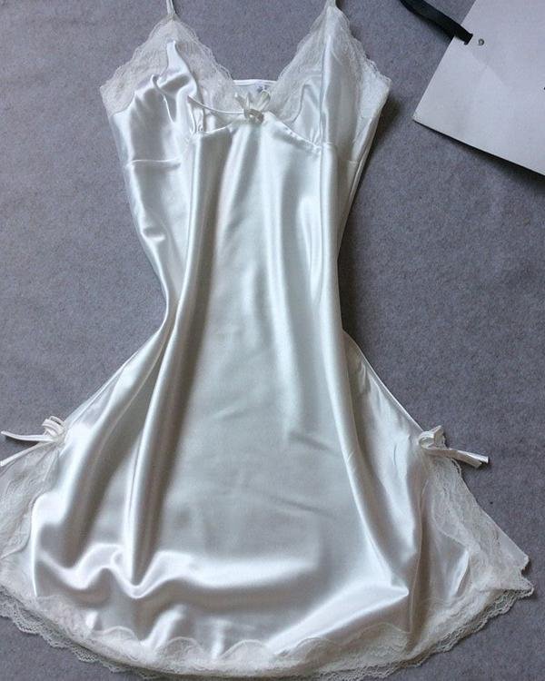 Solid Color Trim Satin Sleepwear Cami Dress