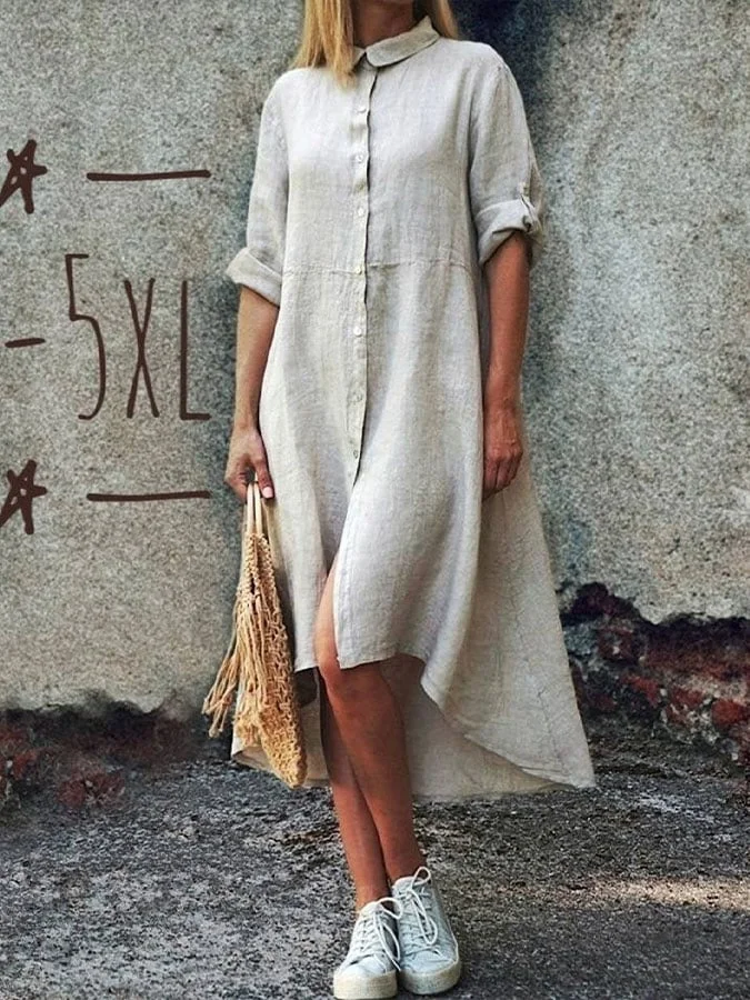 Women's solid color shirt dress