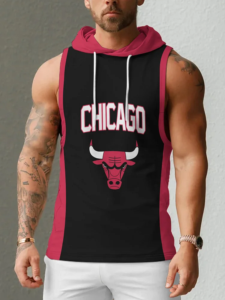 Chicago Bulls  Men's Casual Comfy Sleeveless Hooded Tank Top