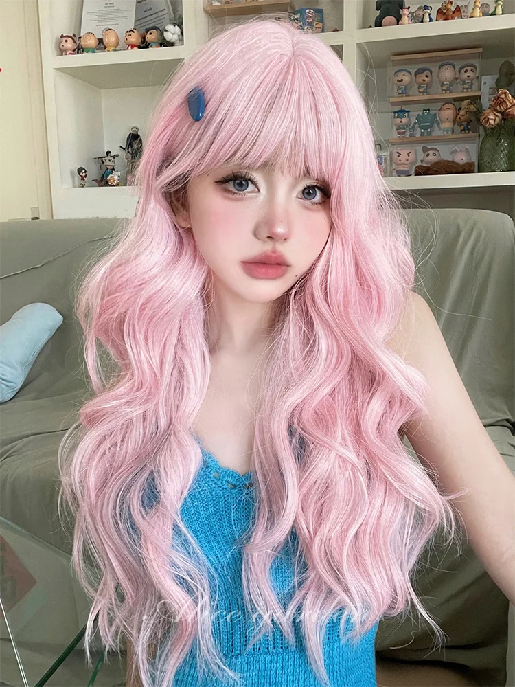 Casual Series Pastel Fantasy Pink Wavy Long Wig