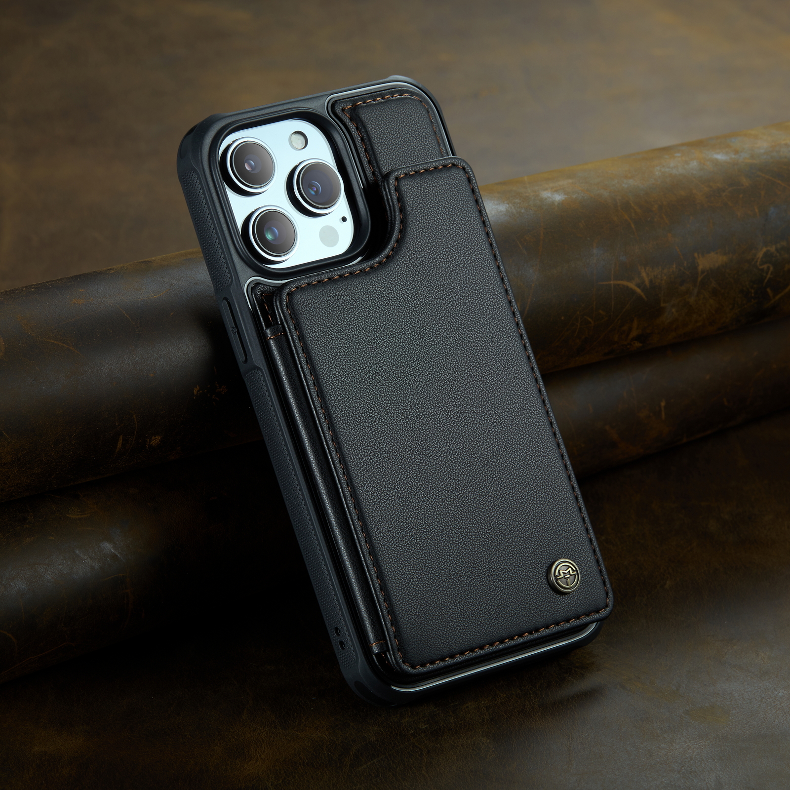 Caseme Apple iPhone 15 Pro Flip Card Phone Cases -Black