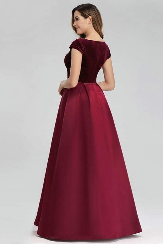 Stunning Burgundy Cap Sleeve Vlevet Long Evening Prom Dress On Sale