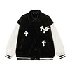 Chrome Hearts Faux Fur Cross Varsity Jacket - Black White Gothic Streetwear 035