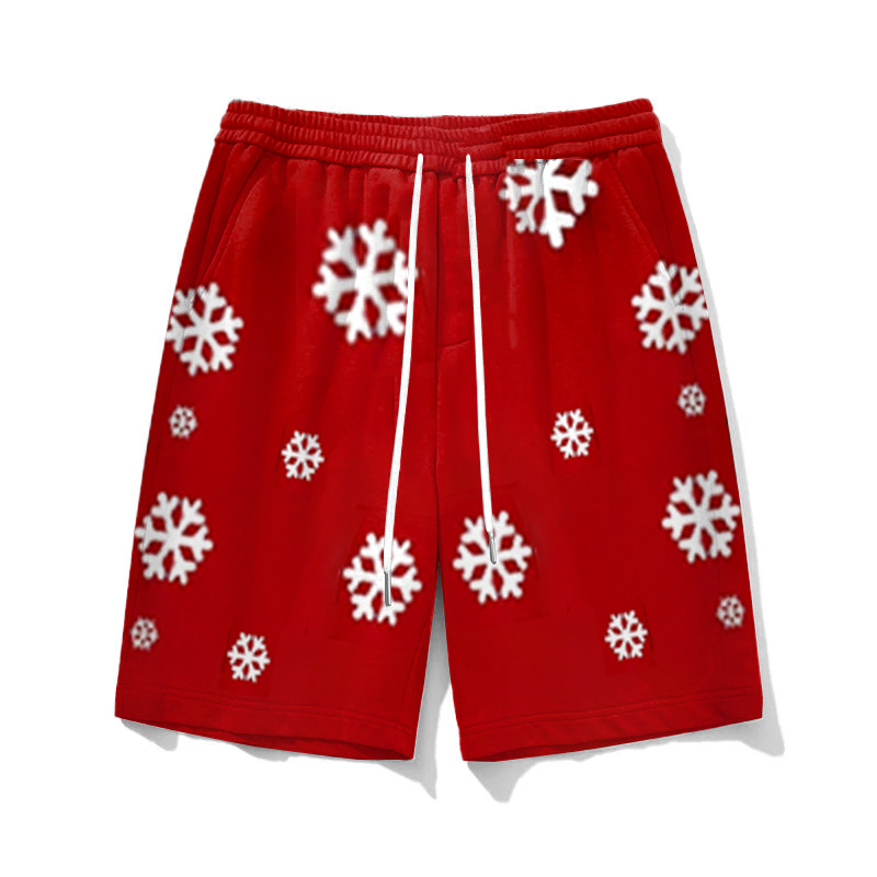 Big Guy’s Funny Santa Claus Snowflake Short Sleeve Shirt Shorts Set