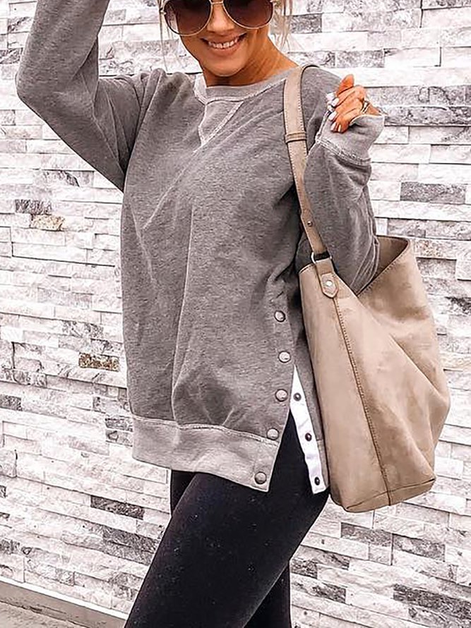 Cotton-Blend Solid Long Sleeve Casual Shirts & Tops