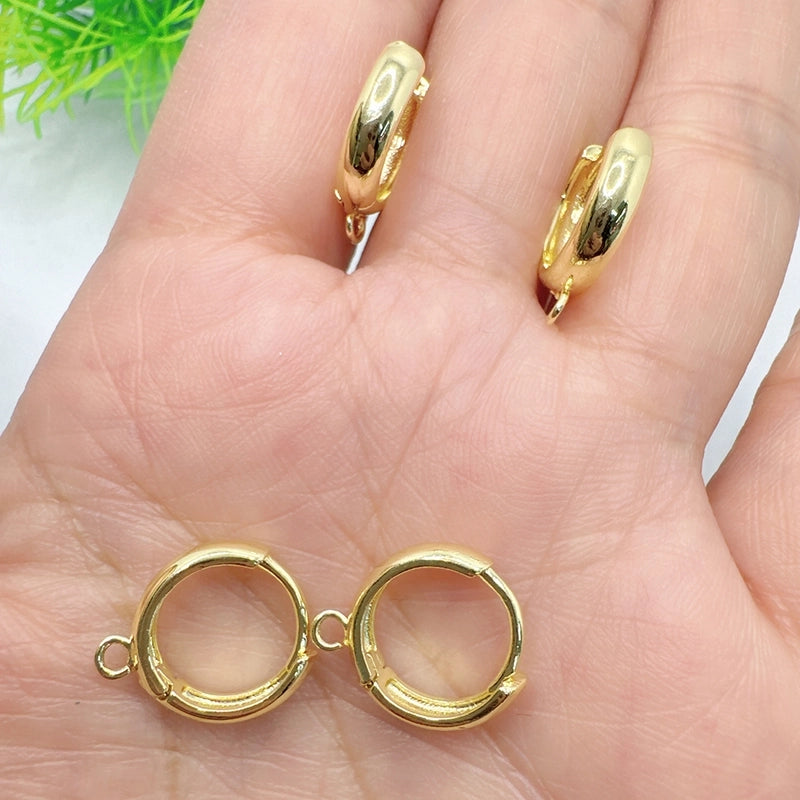 10 Pieces 1 Pair/Package Copper Zircon 18K Gold Plated Simple Solid Color Polished Earring Findings Jewelry Accessories