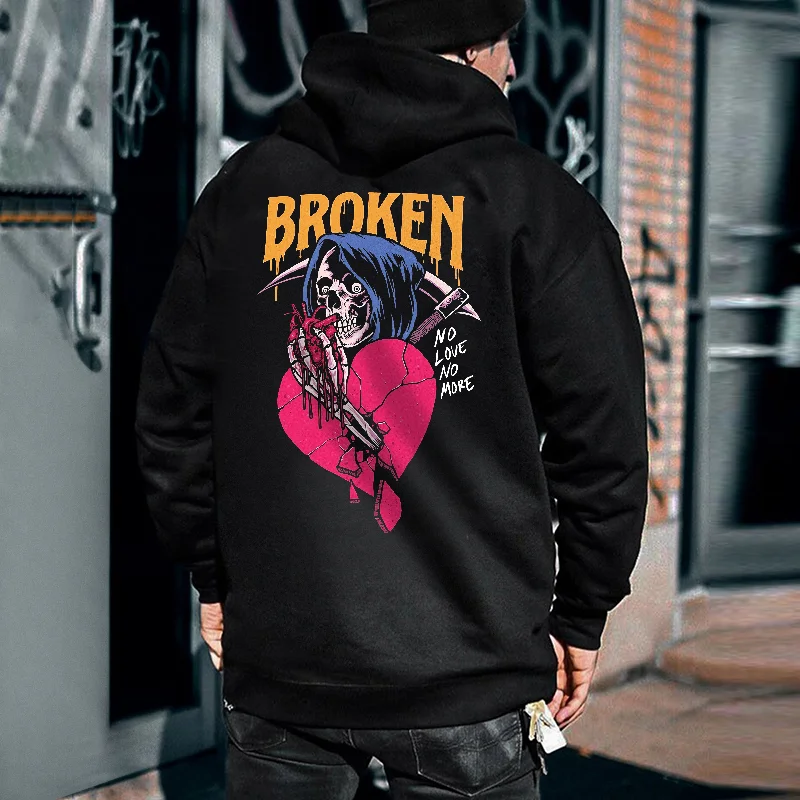 BROKEN NO LOVE NO MORE Printed Men's Hoodie -  