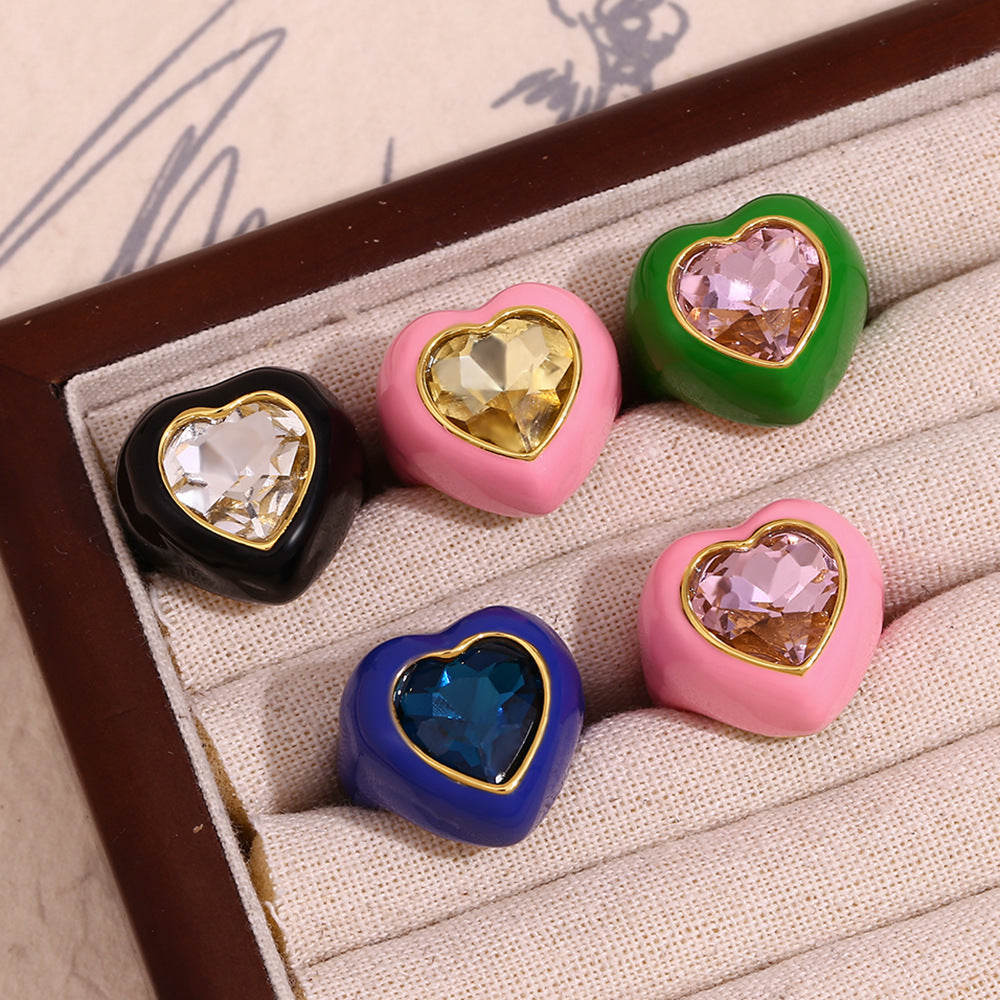 Women Fashion Heart Geometric Stainless Steel 18K Gold Plated Rings