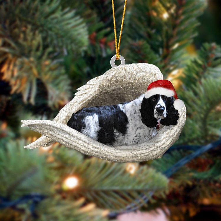 Black and white English springer Sleeping Angel Christmas Ornament