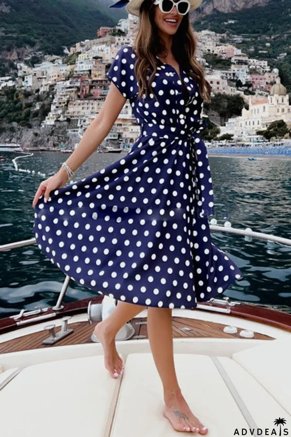 Aurielle Polka Dot Tie Front Midi Dress