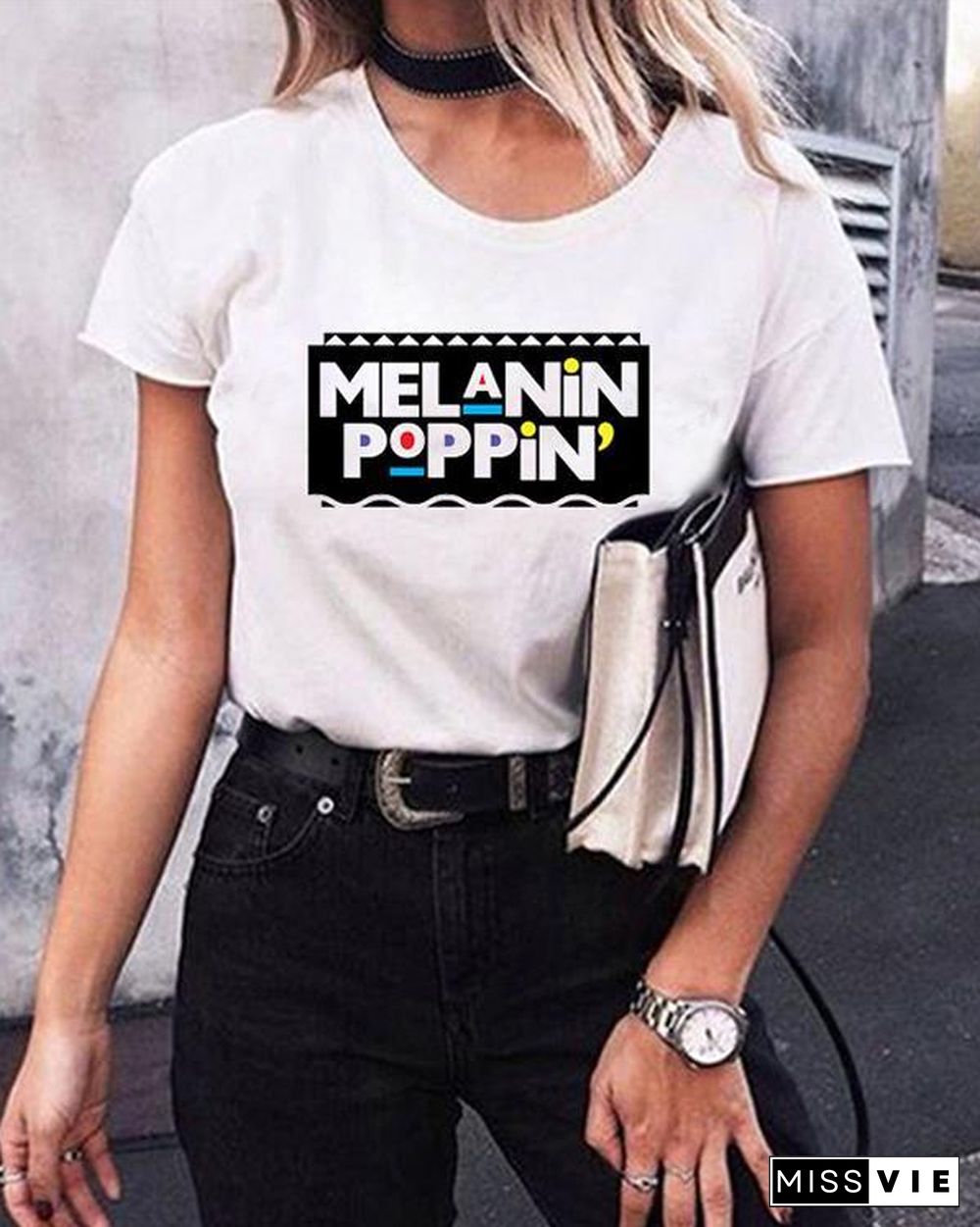 Ladies Summer Casual Short Sleeves Cartoon Printed Tshirt