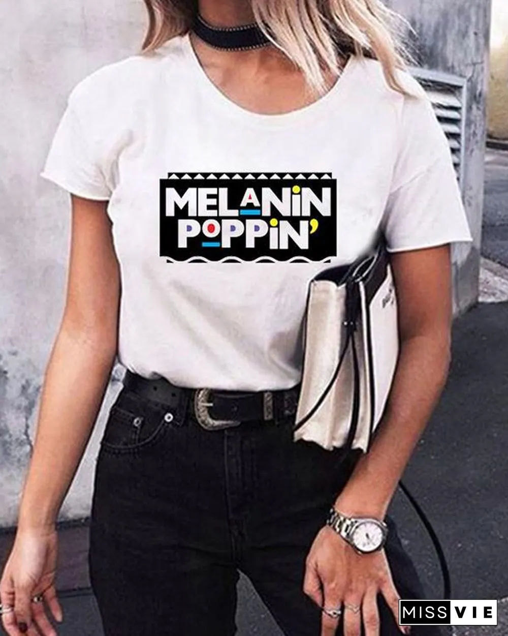 Ladies Summer Casual Short Sleeves Cartoon Printed Tshirt