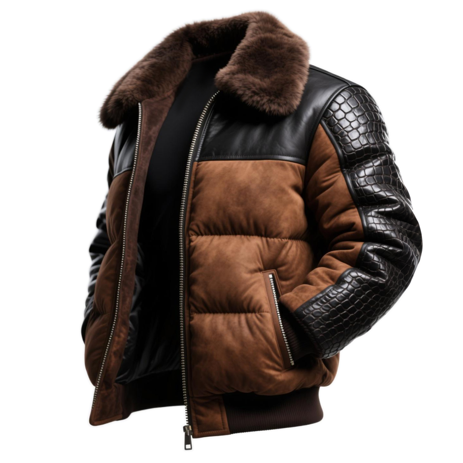 Men's Outdoor Retro Style Thick Leather Stitching Suede Lapel Fur Collar Jacket