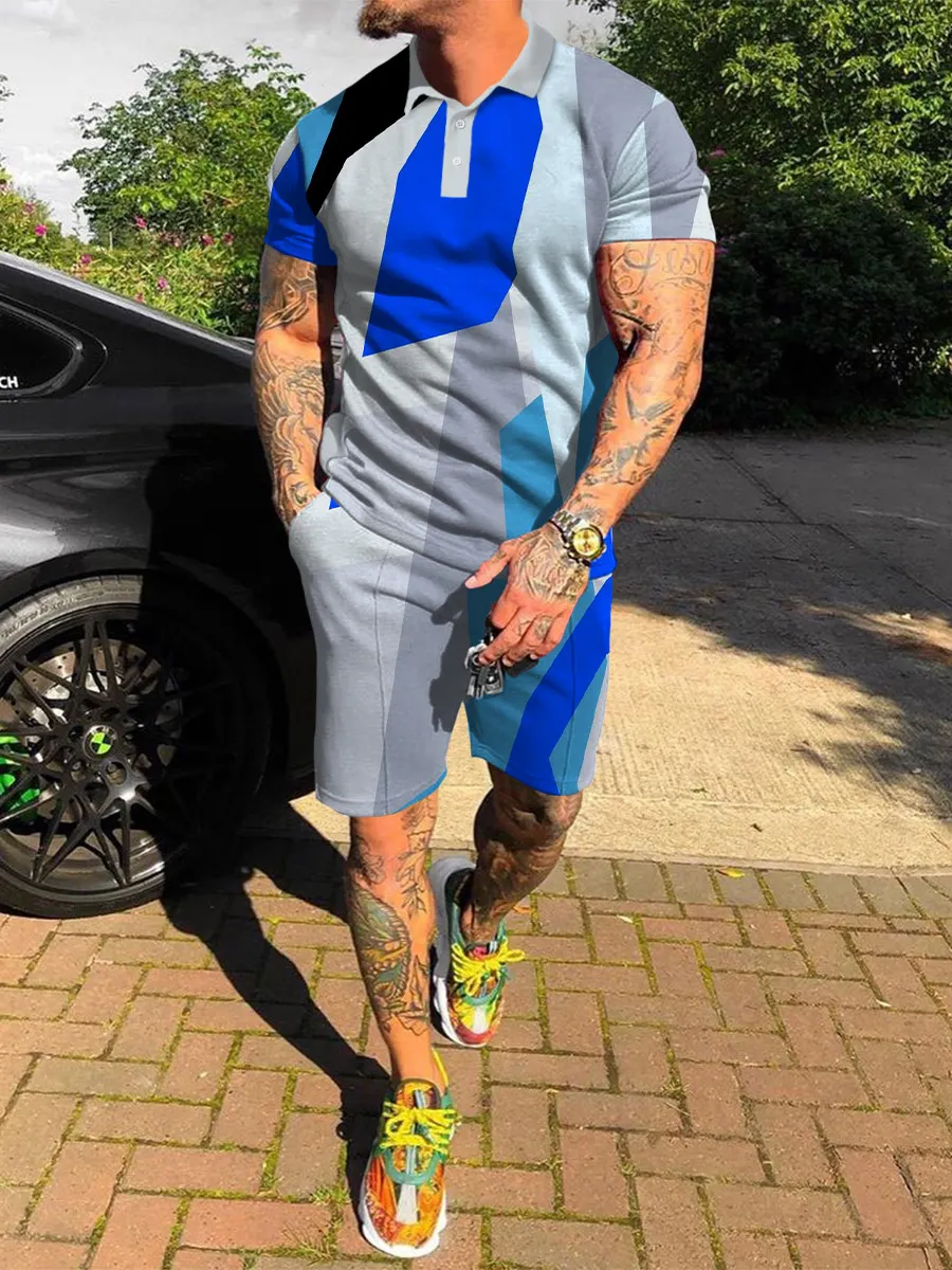 Men's Street Style Geometric Contrast Color Printed Polo Suit.jpg Men's Street Style Geometric Contrast Color Printed Polo Suit.jpg