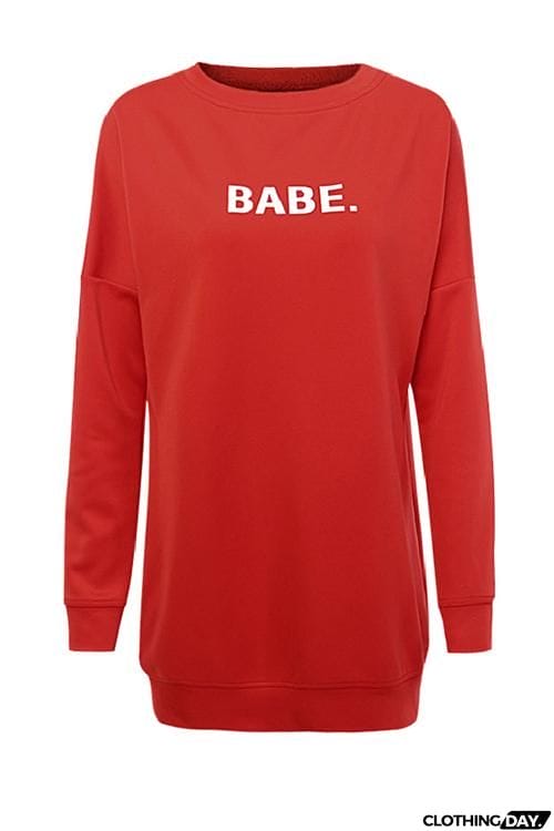 Babe O Neck Long Sleeve Hoodie