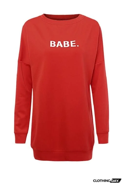 Babe O Neck Long Sleeve Hoodie