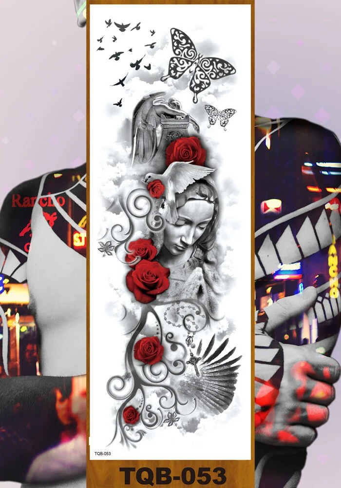 Full Flower Arm Temporary Tattoo Sticker Man Woman Body Leg Art Fake Tatoo Beauty & Snake Bear Owl Fox Mermaid Egypt Queen Sexy