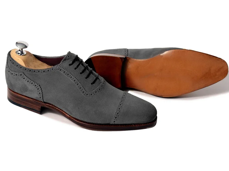 Men's Dark Gray Handmade Suede Oxford Shoes