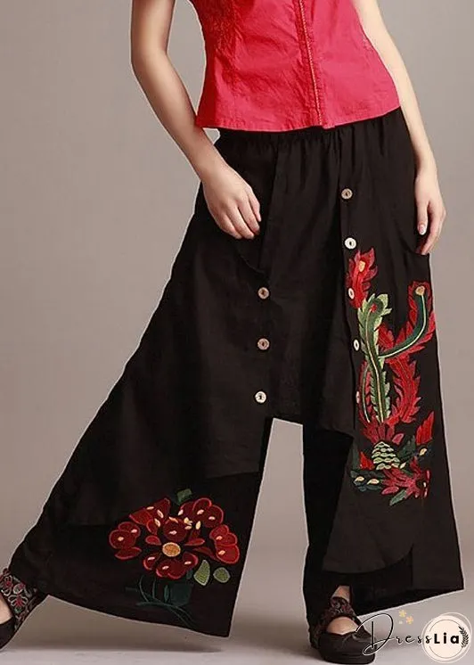New Army Green Asymmetrical Embroidered Cotton Pants Skirt Spring